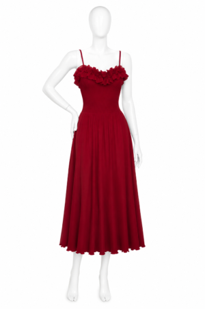 Nuisette Longue Rouge à Volants – Élégance Romantique Nuisette Longue Rouge à Volants – Élégance Romantique