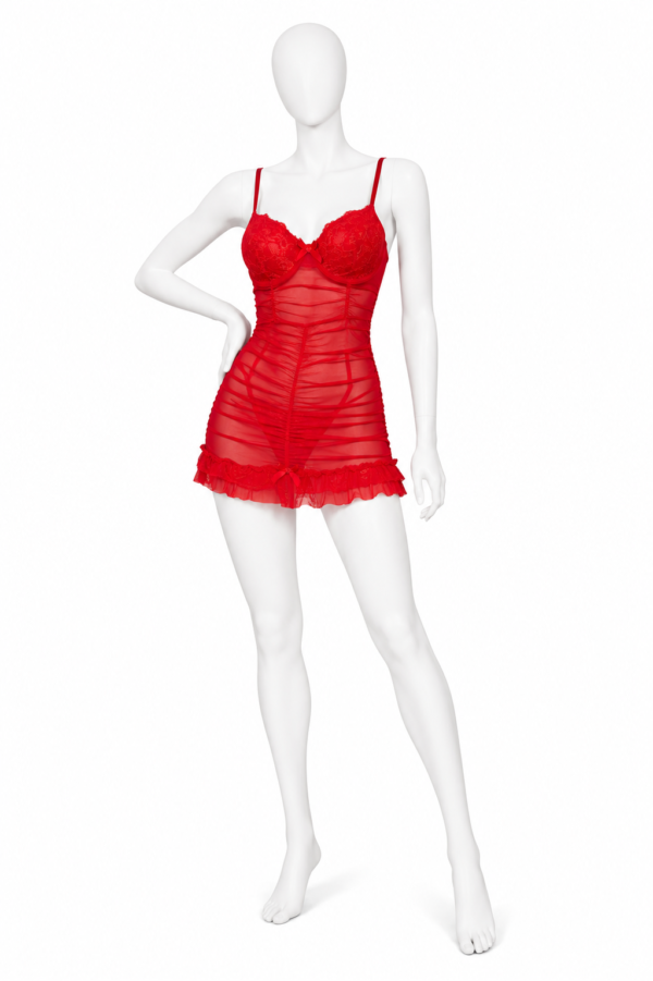 Robe Babydoll Sensuelle en Dentelle Transparente – Rouge Passion