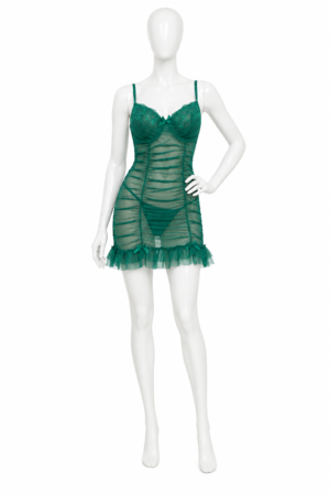 Robe Babydoll Émeraude en Dentelle Transparente
