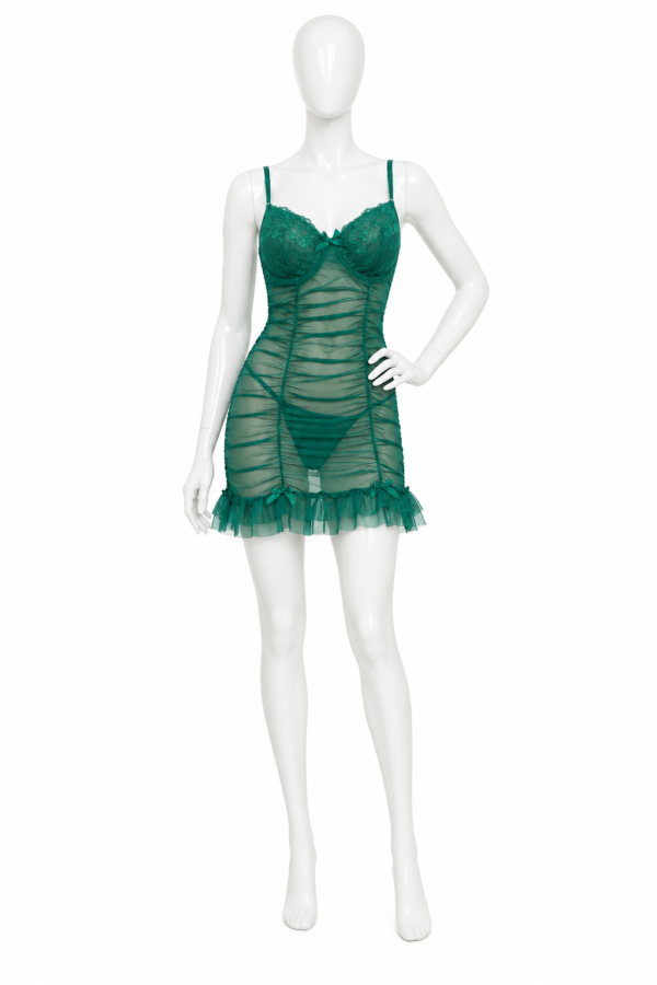 Robe Babydoll Émeraude en Dentelle Transparente