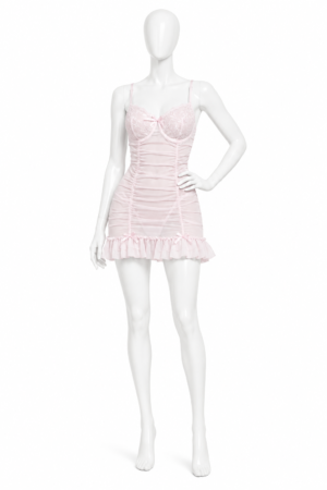 Robe Babydoll Rose Poudré en Dentelle Transparente