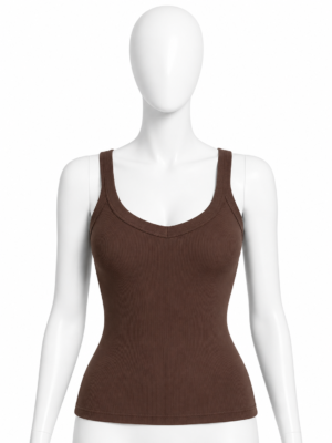 Débardeur Côtelé Femme Premium – Marron Chocolat