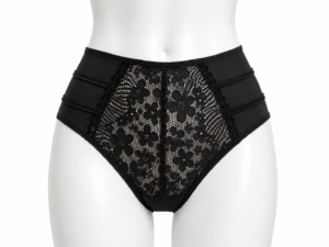 Slip Taille Haute en Dentelle Florale – Noir