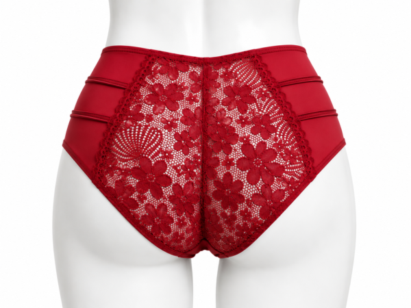 Slip Taille Haute en Dentelle Florale – Rouge