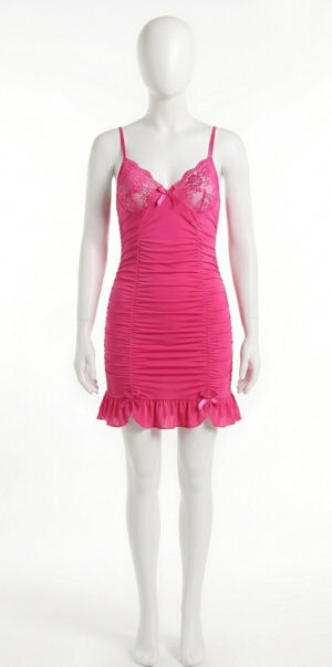 Robe Babydoll Fuchsia en Dentelle Transparente