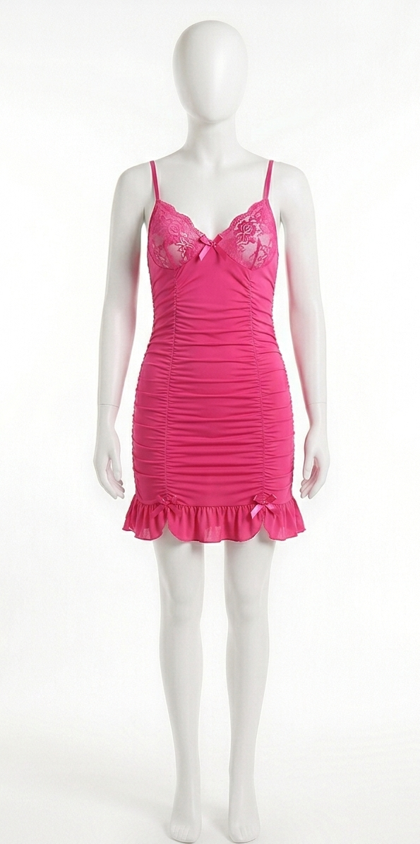 Robe Babydoll Fuchsia en Dentelle Transparente