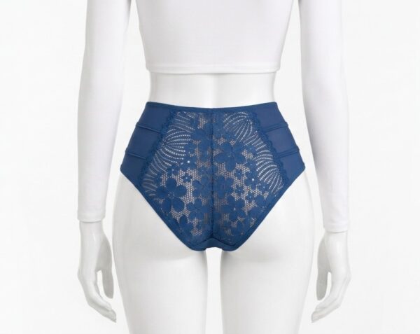 Slip Taille Haute en Dentelle Florale – Bleu Royal