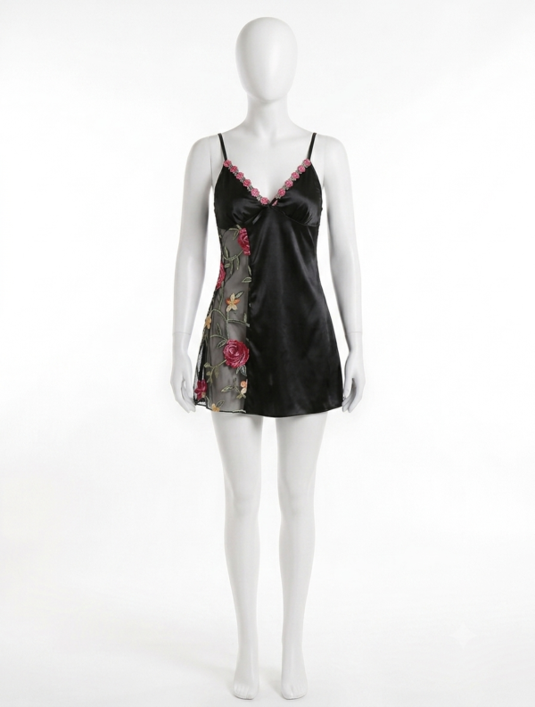 Nuisette Satin Noire Rosalie – Charme & Élégance