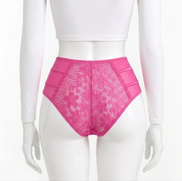 Slip Taille Haute en Dentelle Florale – Rose
