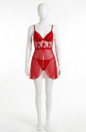 Nuisette Étoile Scintillante – Babydoll en Dentelle Transparente Rouge Passion Nuisette Étoile Scintillante – Babydoll en Dentelle Transparente Rouge Passion