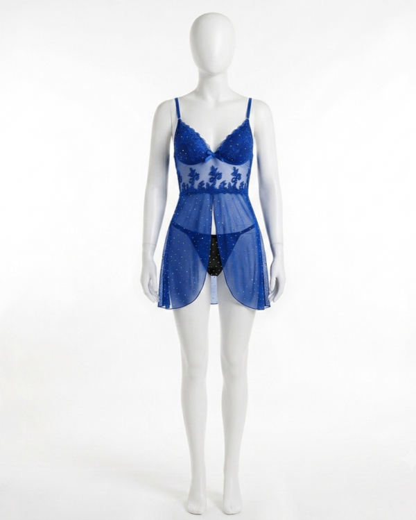 Nuisette Étoile Scintillante – Babydoll en Dentelle Transparente