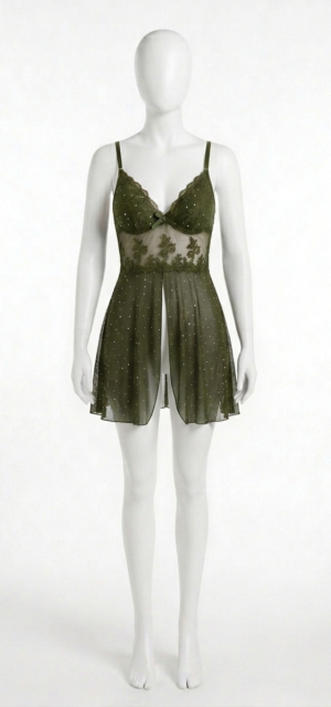 Nuisette Étoile Scintillante – Babydoll en Dentelle Transparente Vert Émeraude Nuisette Étoile Scintillante – Babydoll en Dentelle Transparente Vert Émeraude