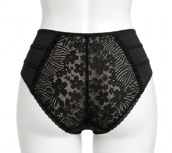 Slip Taille Haute en Dentelle Florale â Noir Slip Taille Haute en Dentelle Florale â Noir