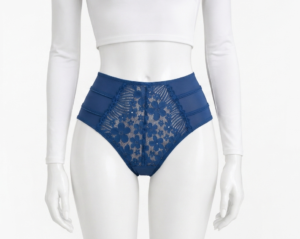 Slip Taille Haute en Dentelle Florale – Bleu Royal