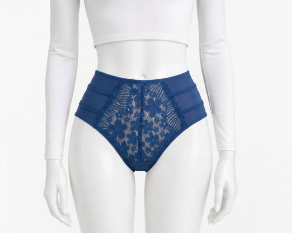 Slip Taille Haute en Dentelle Florale – Bleu Royal