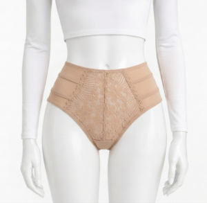 Slip Taille Haute en Dentelle Florale – Nude