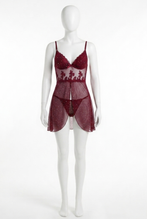 Nuisette Étoile Scintillante – Babydoll en Dentelle Transparente Bordeaux Nuisette Étoile Scintillante – Babydoll en Dentelle Transparente Bordeaux