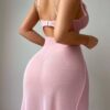 Nuisette Longue Transparente Rose Papillon – Élégance & Séduction