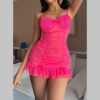 Robe Babydoll Fuchsia en Dentelle Transparente