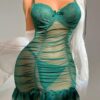 Robe Babydoll Émeraude en Dentelle Transparente