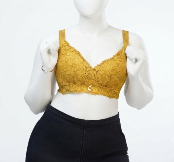 Soutien-Gorge Femme Dentelle Fleurie Jaune Moutarde