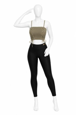 Crop Top Femme à Bretelles avec Lacets – Vert Olive