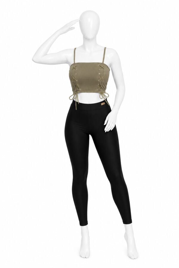 Crop Top Femme à Bretelles avec Lacets – Vert Olive