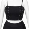 Crop Top Femme à Bretelles avec Lacets – Noir