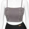 Crop Top Femme à Bretelles avec Lacets-Gris