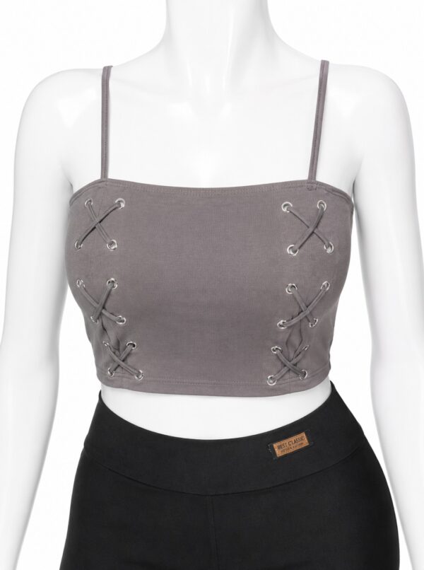 Crop Top Femme à Bretelles avec Lacets-Gris