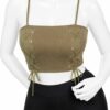 Crop Top Femme à Bretelles avec Lacets – Vert Olive