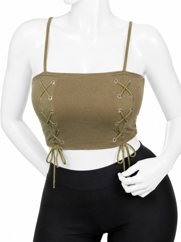 Crop Top Femme à Bretelles avec Lacets – Vert Olive