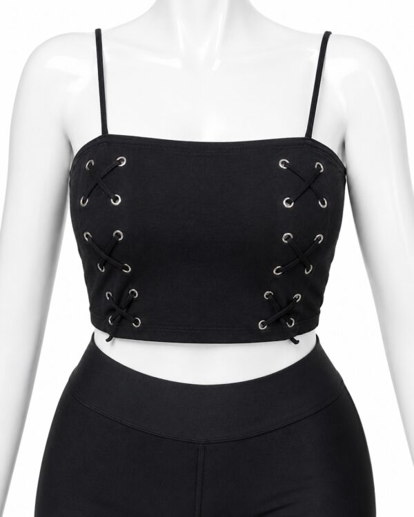 Crop Top Femme à Bretelles avec Lacets – Noir