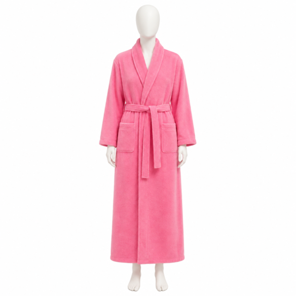 Peignoir Long Rose Douceur à Ceinture