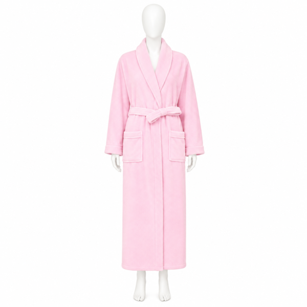 Peignoir Long Rose Poudré Cocooning à Ceinture