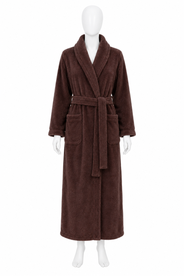 Peignoir Long Chocolat Cocooning à Ceinture