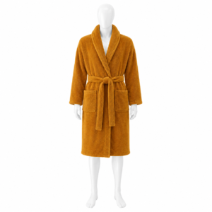 Peignoir Douillet Ocre à Col Châle & Ceinture Peignoir Douillet Ocre à Col Châle & Ceinture