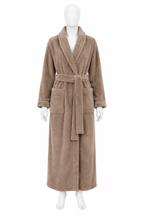 Peignoir Long Taupe Douceur à Col Châle & Ceinture Peignoir Long Taupe Douceur à Col Châle & Ceinture