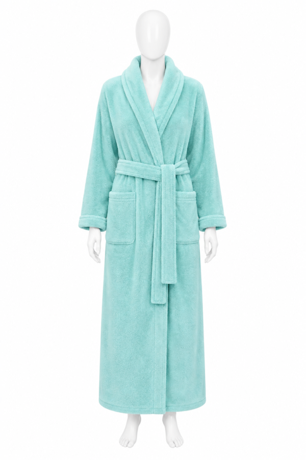 Peignoir Long Menthe Douceur à Col Châle & Ceinture