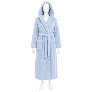 Peignoir Long Bleu Ciel Douillet à Capuche