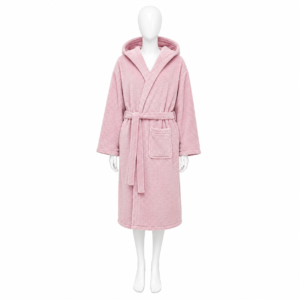 Peignoir Rose Poudré Douillet à Capuche & Ceinture