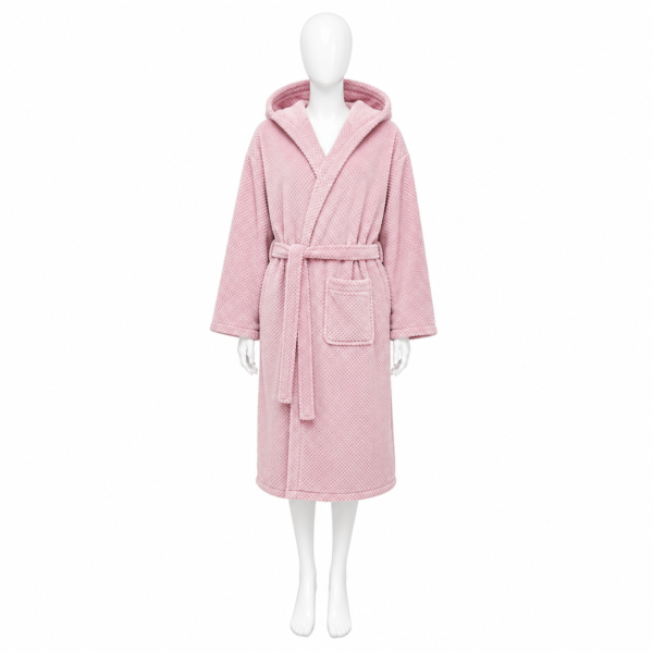 Peignoir Rose Poudré Douillet à Capuche & Ceinture