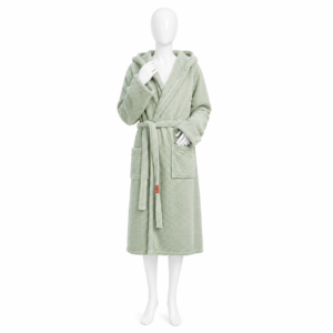 Peignoir Vert Sauge Douillet à Capuche & Ceinture