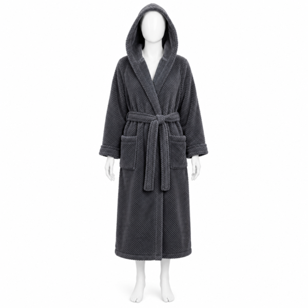 Peignoir Long Gris Anthracite Douillet à Capuche