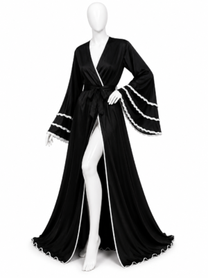 Peignoir Long Noir Satin Élégance Peignoir Long Noir Satin Élégance