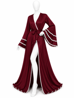 Peignoir Long Bordeaux Satin Élégance Peignoir Long Bordeaux Satin Élégance