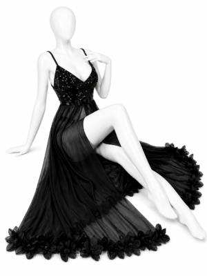 Nuisette Longue Noire Éclat Floral