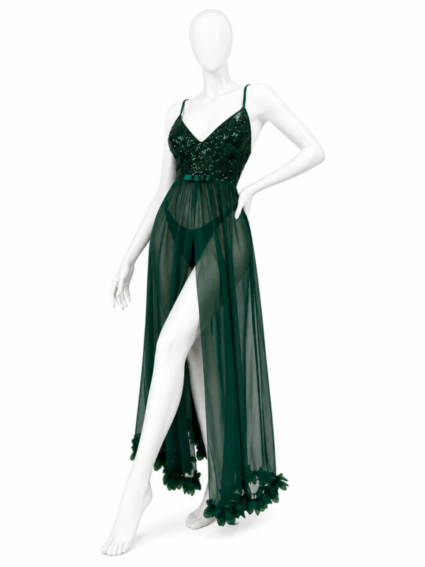 Nuisette Longue Vert Émeraude Éclat Floral