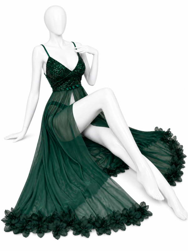 Nuisette Longue Vert Émeraude Éclat Floral
