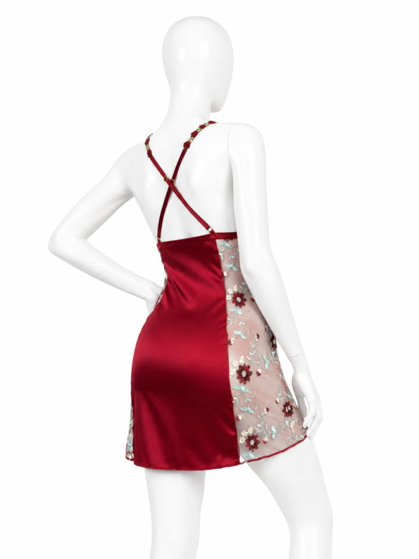 Ensemble 2 Pièces Bordeaux Satin & Voile Fleuri